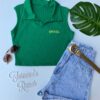 cropped feminino verde canelado com gola sem bojo fernanda ramos store