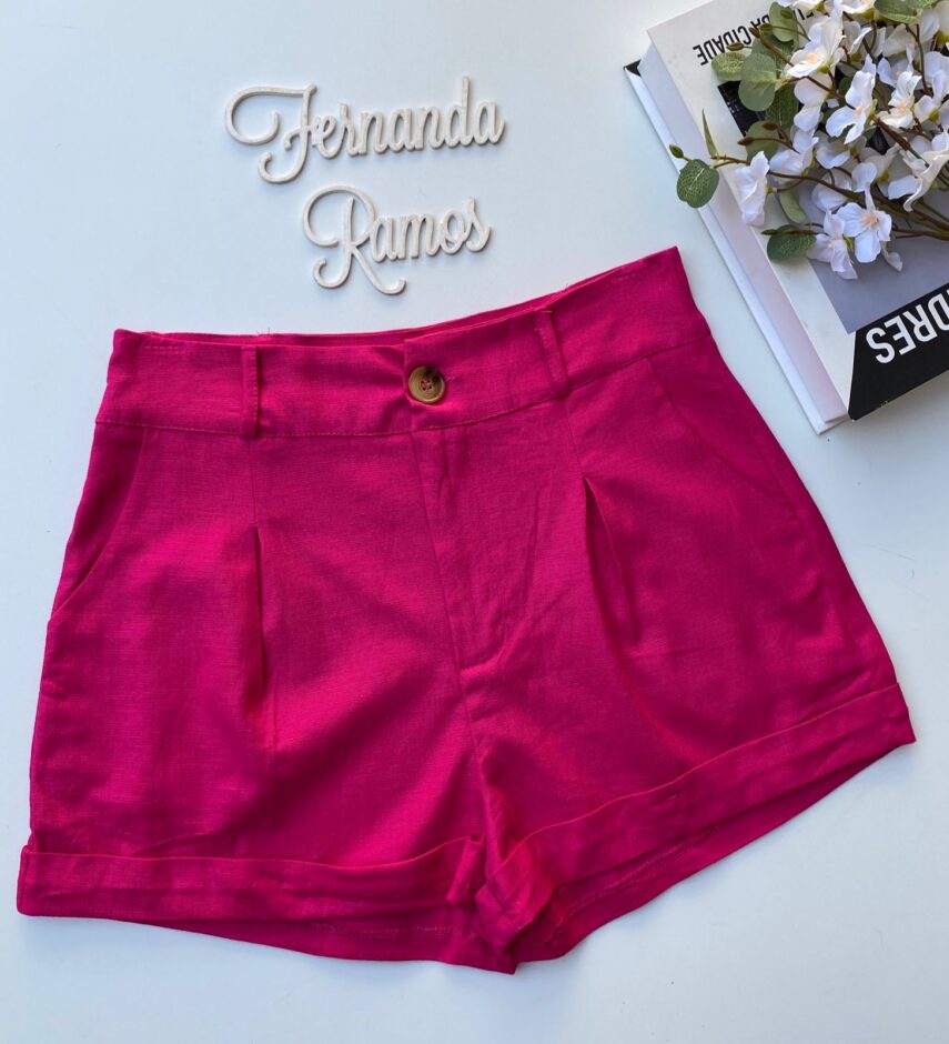 Short Feminino Pink Viscolinho com Bolsos Fernanda Ramos Store
