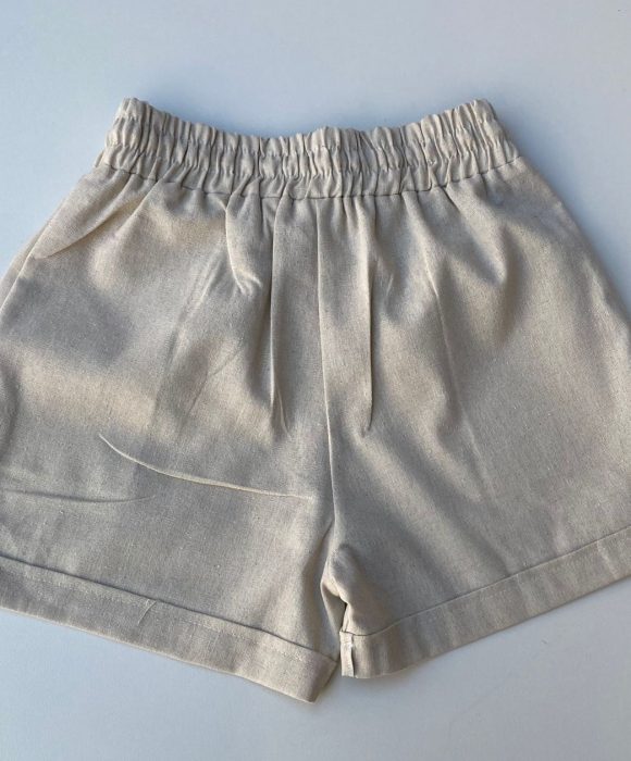 Short Feminino Viscolinho com Amarração Bege