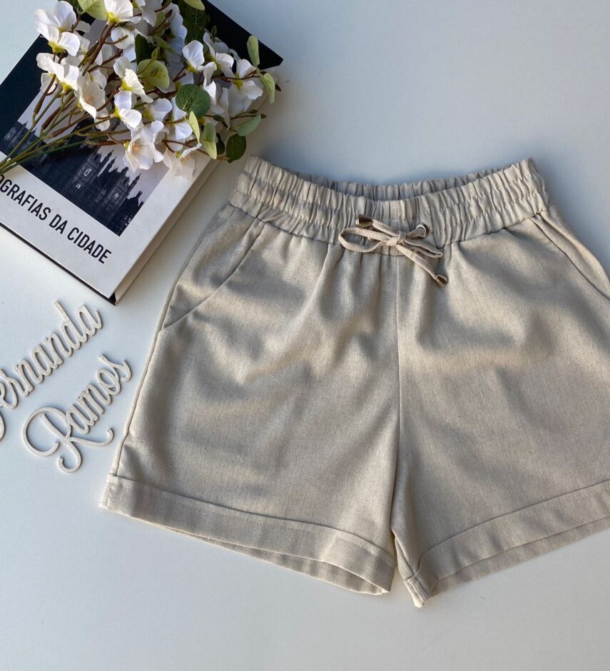 Short Feminino Viscolinho com Amarração Bege Fernanda Ramos Store