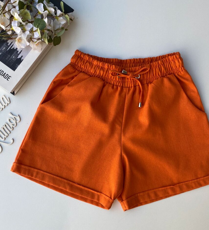 Short Feminino Viscolinho com Amarração Laranja Fernanda Ramos Store