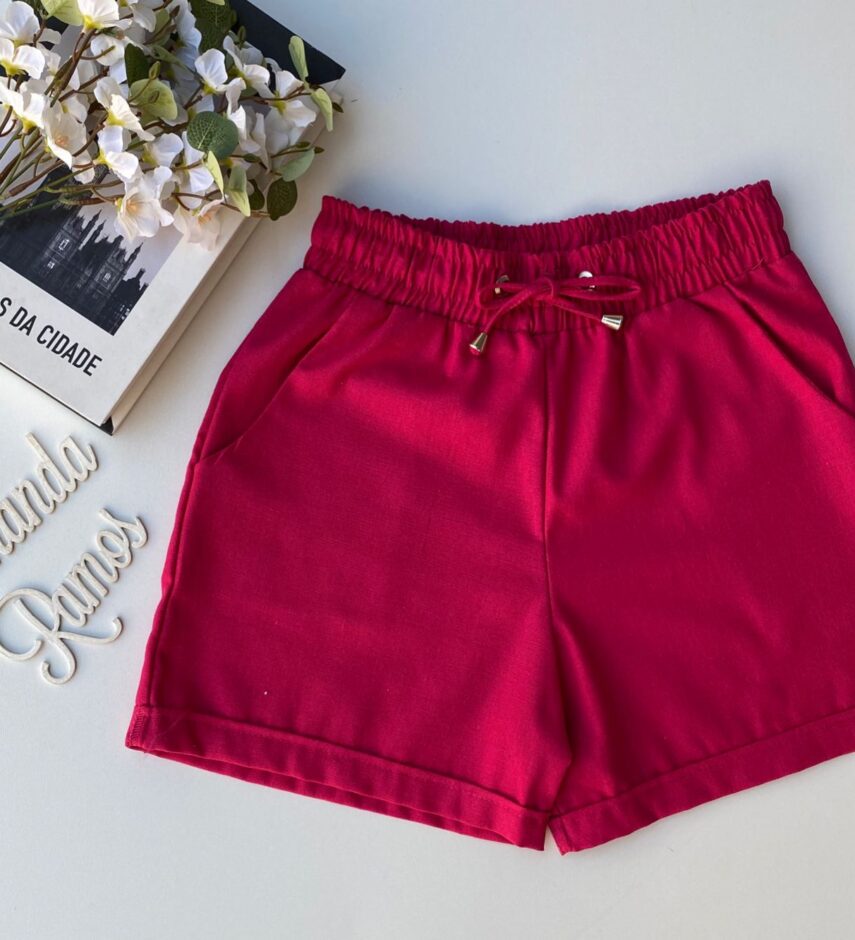 Short Feminino Viscolinho com Amarração Pink Fernanda Ramos Store