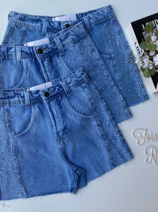 Short Jeans Feminino com Aplicações Belle Fernanda Ramos Store