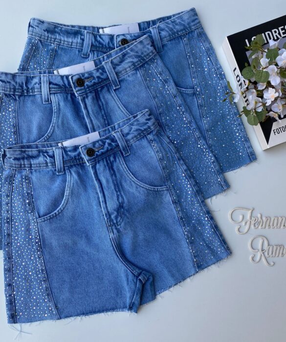 Short Jeans Feminino com Aplicações Belle Fernanda Ramos Store