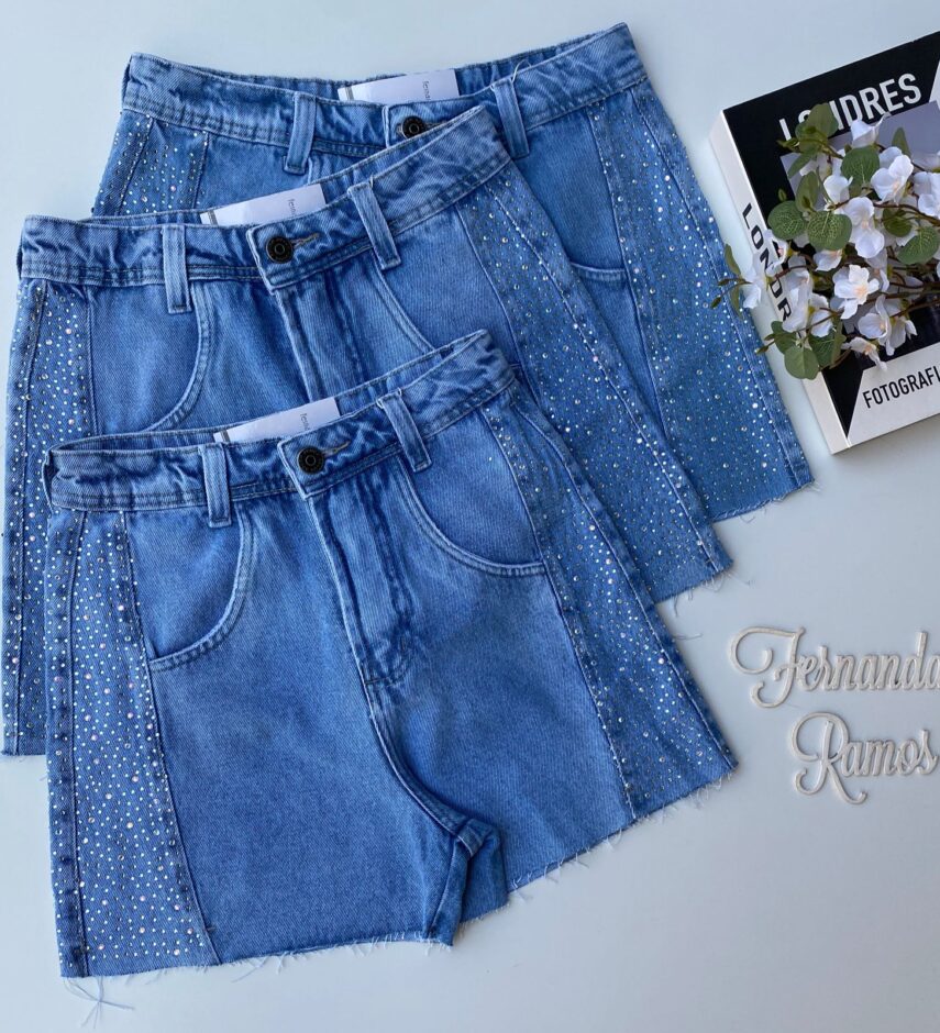Short Jeans Feminino com Aplicações Belle Fernanda Ramos Store