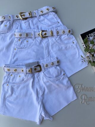 Short Jeans Feminino com Cinto Branco Vila do Sol Fernanda Ramos Store