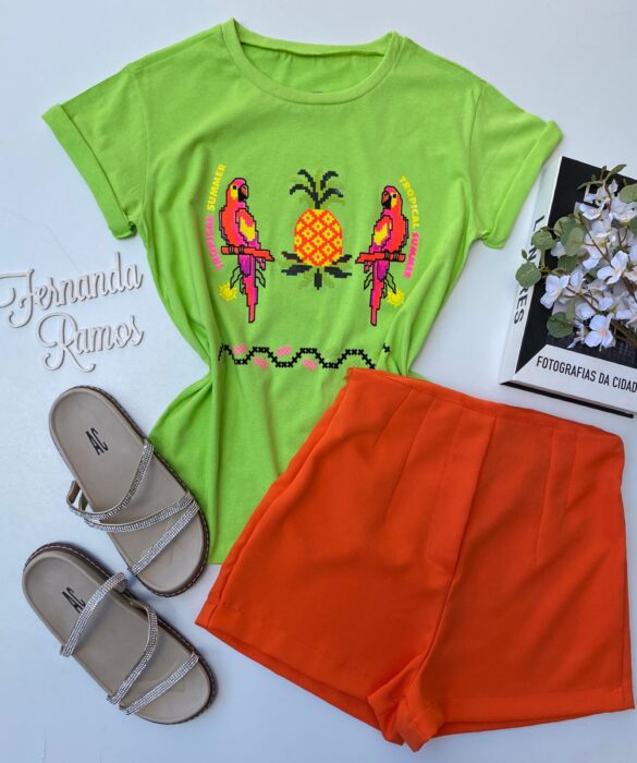 fernandaramosstore com br t shirt manga curta araras tropical summer amarela copiaT-shirt Manga Curta Araras Tropical Summer Verde Fernanda Ramos Store