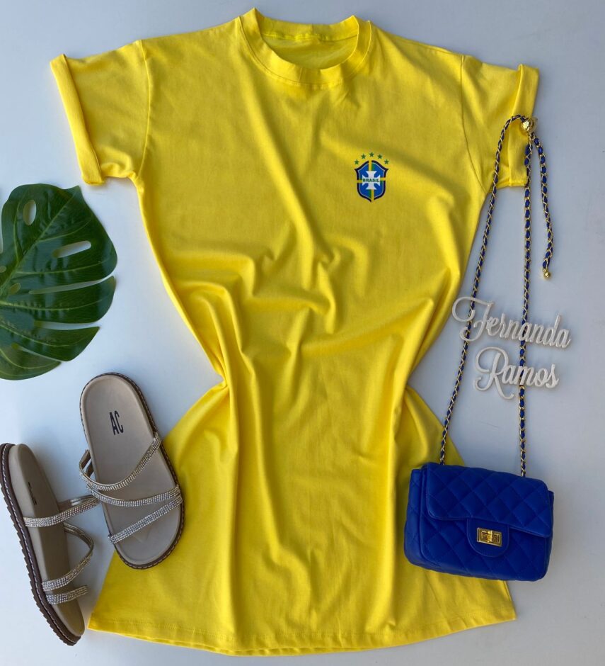 Vestido Camisetão Curto com Estampa Amarelo Fernanda Ramos Store