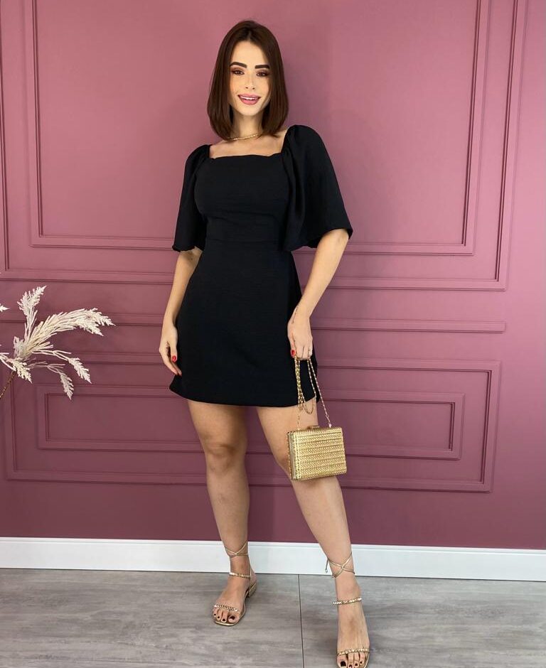 Vestido Curto com Bojo com Amarração Atrás Preto - Fernanda Ramos Store