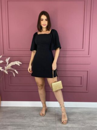 Vestido Curto com Bojo com Amarração Atrás Preto Fernanda Ramos Store