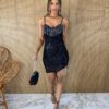 Vestido Curto com Bojo Paetê com Detalhes Fernanda Ramos Store