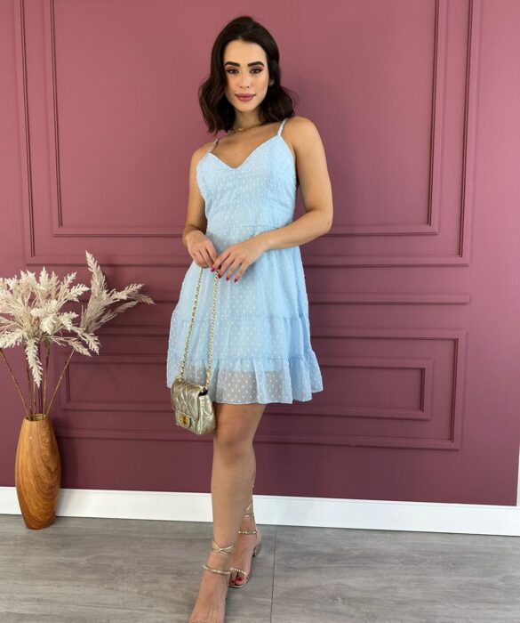 Vestido Curto sem Bojo Pipoquinha Azul Bebe Fernanda Ramos Store