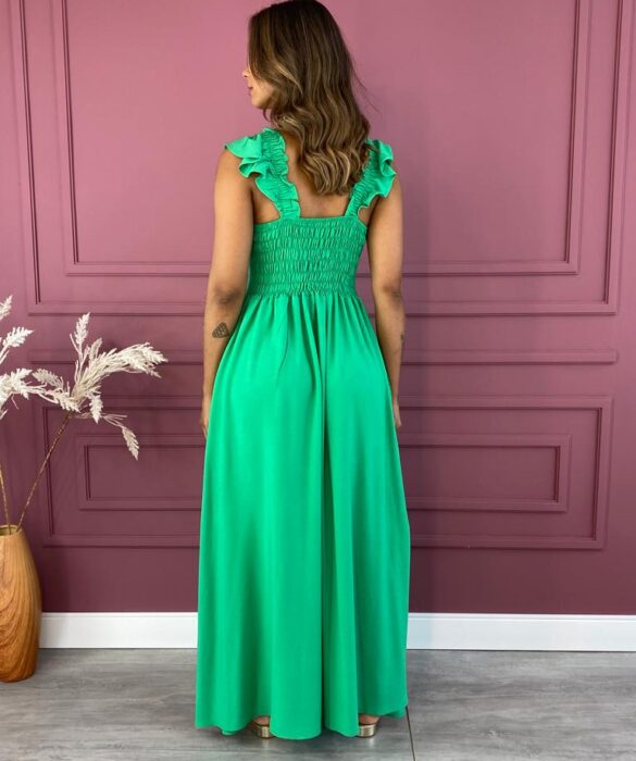 fernandaramosstore com br vestido longo com bojo alca com elastico e babados verde 2