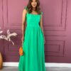 Vestido Longo com Bojo Alça com Elástico e Babados Verde Fernanda Ramos Store