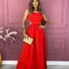 Vestido Longo com Bojo Alça Regulável e Abertura Vermelho Fernanda Ramos Store