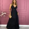 Vestido Longo com Bojo Alça Regulável Laise Preto Fernanda Ramos Store