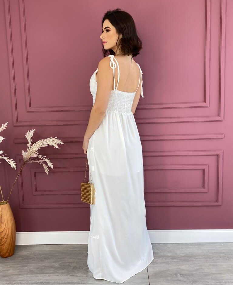 Vestido Longo com Bojo Alças com Amarração Branco - Fernanda Ramos Store