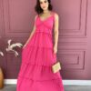 Vestido Longo com Bojo Alças com Amarração Pink - Fernanda Ramos Store