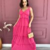 Vestido Longo com Bojo Alças com Amarração Pink - Fernanda Ramos Store