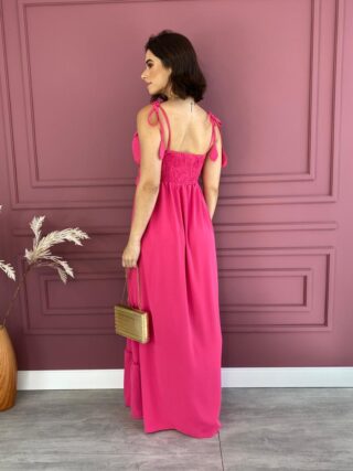 Vestido Longo com Bojo Alças com Amarração Pink - Fernanda Ramos Store