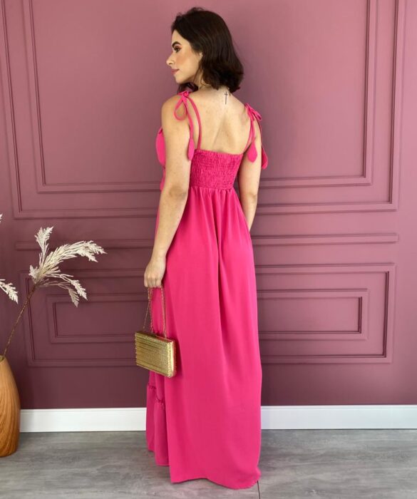 Vestido Longo com Bojo Alças com Amarração Pink - Fernanda Ramos Store