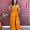 Vestido Longo com Bojo Alças com Amarração Laranja Fernanda Ramos Store