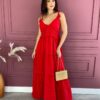 Vestido Longo com Bojo Alças com Amarração Vermelho Fernanda Ramos Store