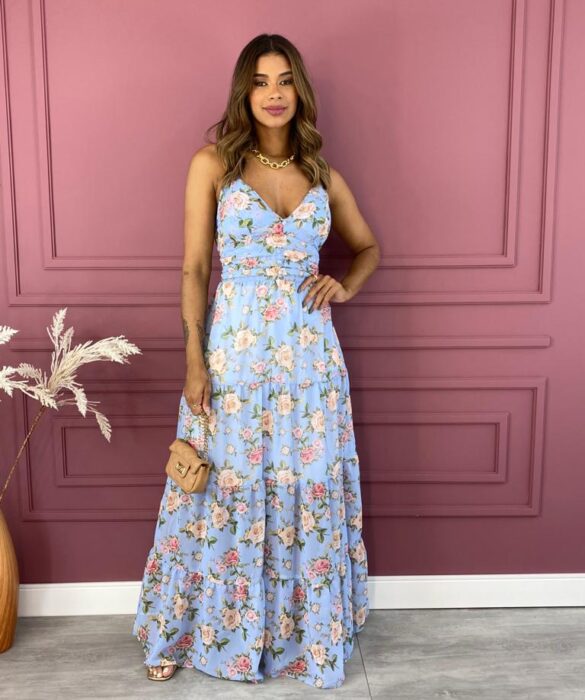 fernandaramosstore com br vestido longo com bojo botoes falso de alca floral azul bebe