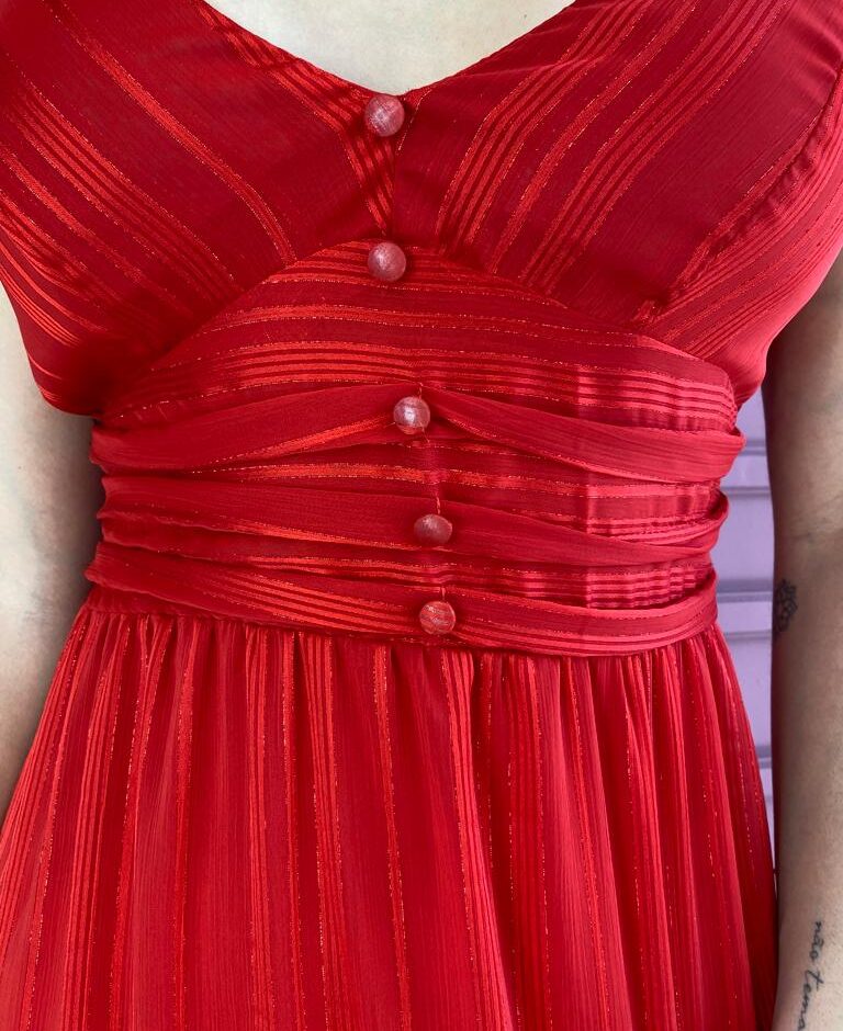 Vestido Longo com Bojo Botões Falso de Alça Vermelho - Fernanda Ramos Store