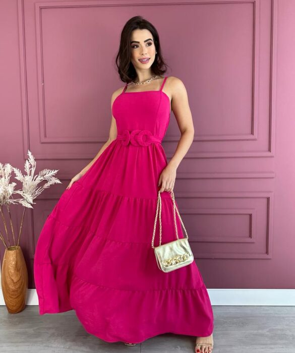 Vestido Longo com Bojo com Detalhe em Amarração Pink Fernanda ramos store