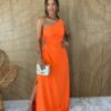 Vestido Longo com Bojo Mula Manca com Fenda Laranja Fernanda Ramos Store