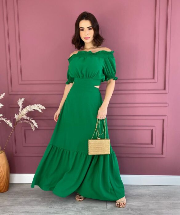 Vestido Longo com Bojo Ombro a Ombro Verde Fernanda Ramos Store