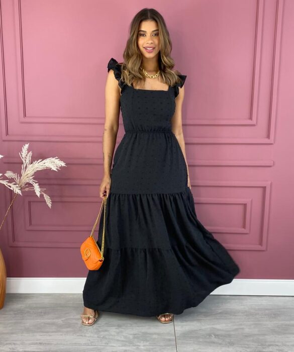 Vestido Longo com Bojo Pipoquinha Preto Fernanda Ramos Store