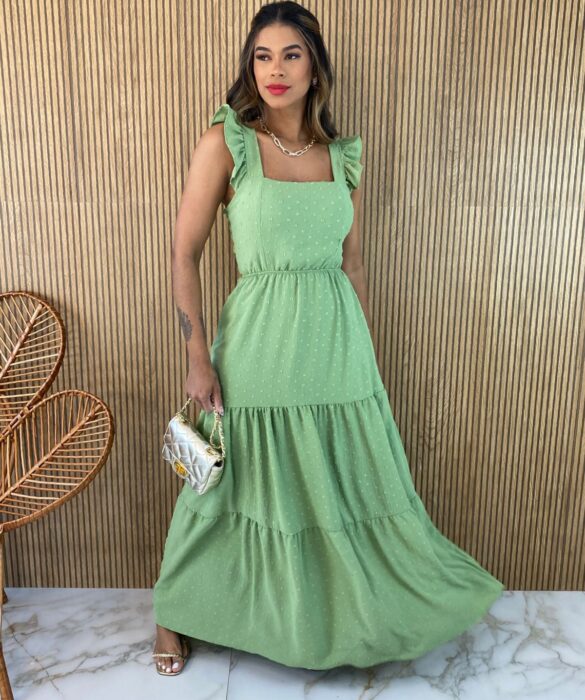 Vestido Longo com Bojo Pipoquinha Verde Oliva Fernanda Ramos Store