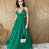 Vestido Longo com Bojo Tule Alça Regulável e Amarração Verde Fernanda Ramos Store