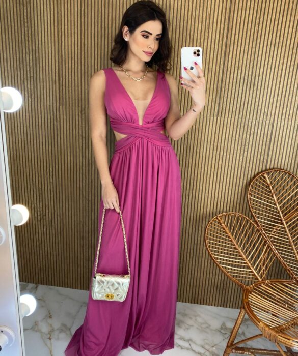 fernandaramosstore com br vestido longo com bojo tule com abertura e amarracao rosa 2