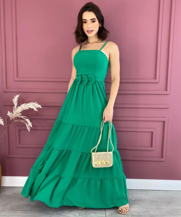 Vestido Longo com Bojo Verde com Detalhe em Amarração Fernanda Ramos Store