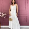 Vestido Longo com Botões e Amarração sem Bojo Branco Fernanda Ramos Store