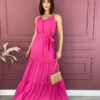 Vestido Longo com Botões e Amarração sem Bojo Pink Fernanda Ramos Store