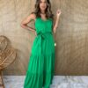 Vestido Longo com Botões e Amarração sem Bojo Verde Fernanda Ramos Store