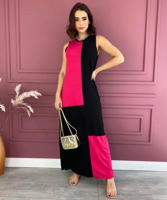 fernandaramosstore com br vestido longo de malha alca grossa preto e pink 1