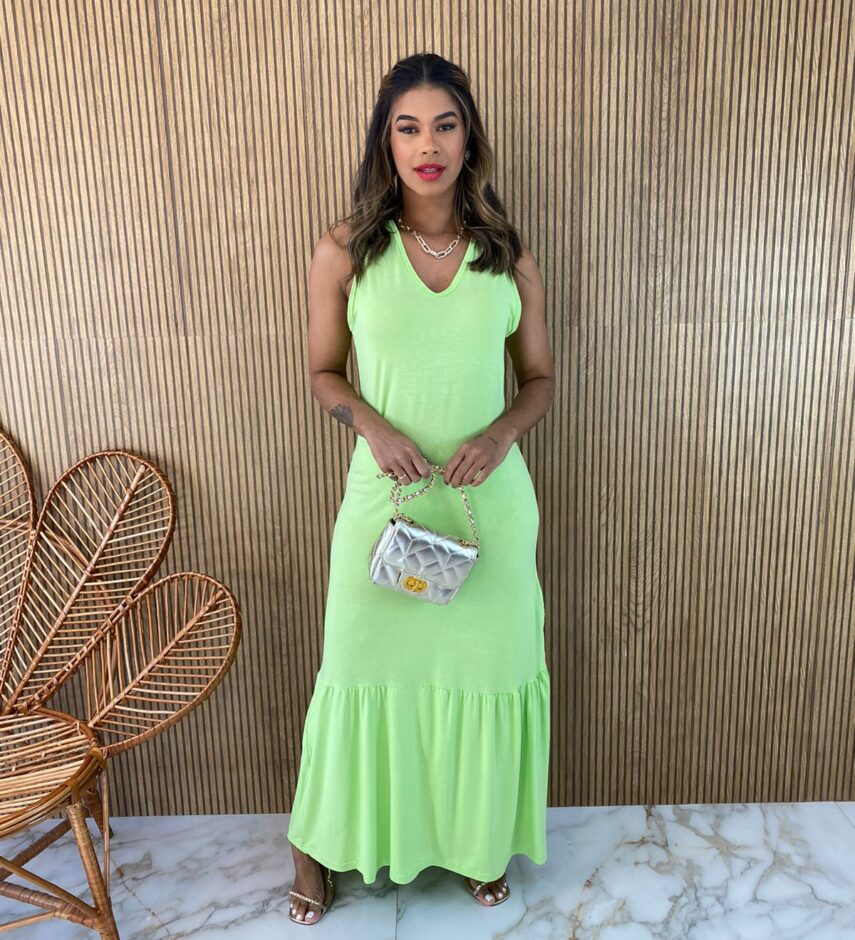 Vestido Longo de Malha Alça Grossa Verde - Fernanda Ramos Store