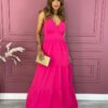 Vestido Longo em Camadas com Bojo e Alça Regulável Pink Fernanda Ramos Store