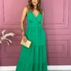 Vestido Longo em Camadas com Bojo e Alça Regulável Verde Fernanda Ramos Store