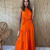 Vestido Longo sem Bojo Amarração Solta Laranja Fernanda Ramos Store