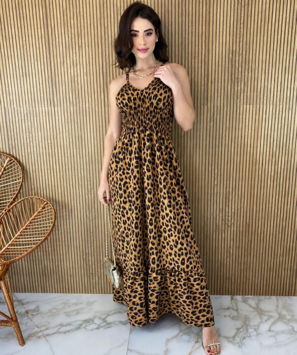 Vestido Longo sem Bojo Animal Print com Lastex Fernanda Ramos Store