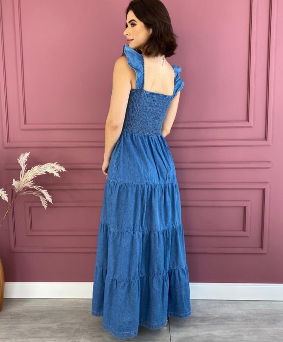 Vestido longo sale de sarja