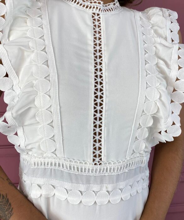 Vestido Longo sem Bojo com Detalhes Redondos Branco - Fernanda Ramos Store