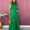 Vestido Longo sem Bojo com Detalhes Redondos Verde Fernanda Ramos Store