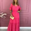 Vestido Longo sem Bojo com Relevo e Botões Pink Fernanda Ramos Store